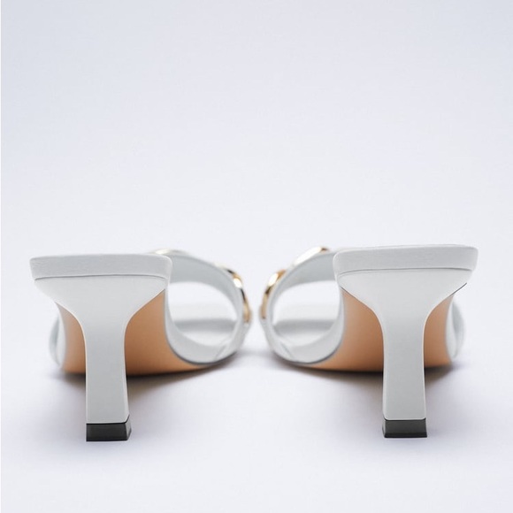 ZARA HIGH HEELED CHAIN SQUARED TOE WHITE SANDALS NEW WITH TAGS US 6.5 / EUR 37 - Picture 6 of 9